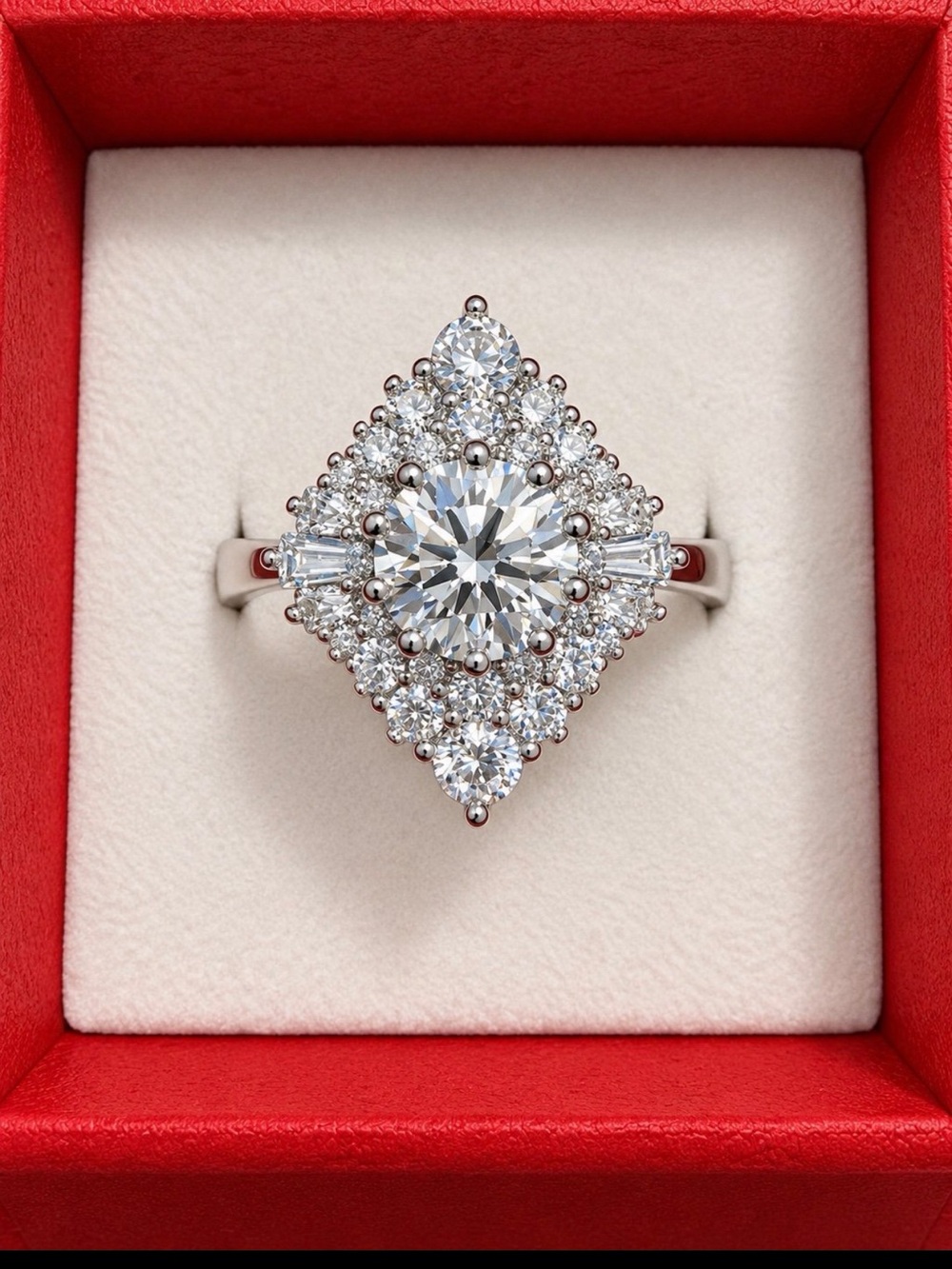 Moissenite Halo Cluster Engagement Ring